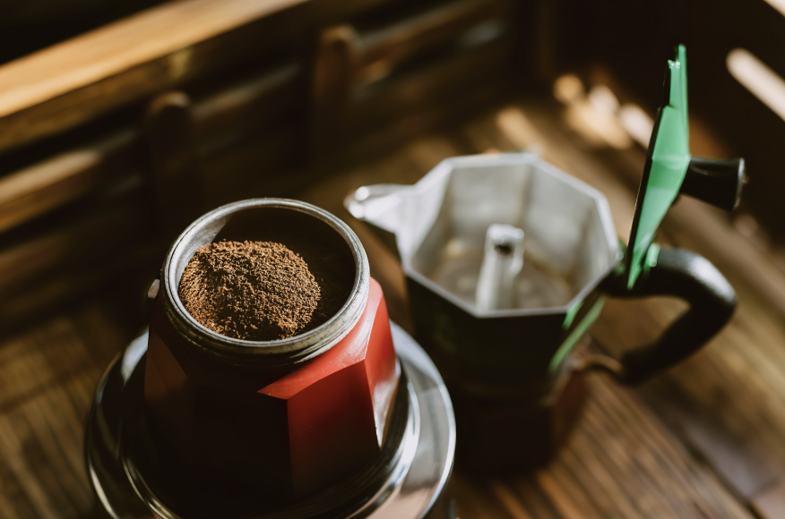 Italian moka pots on a wooden table